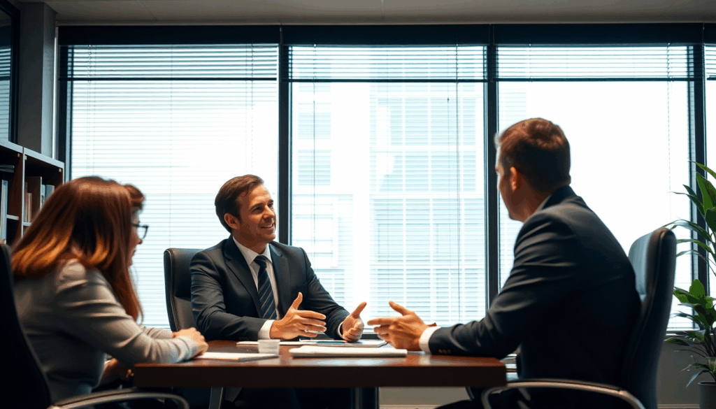 3ab92eaf-a295-4270-a1ec-ef8f186c5573_neuroflash-Successful_lawyer_in_his_office_talking_to_client_1750599570 Wyomings LLC-Gesetzgebung ist überlegen